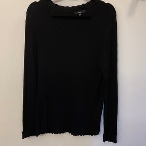 Fate Scoop Neck Sweater with Scallop Trim - Black - XL